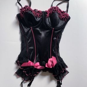 Frederick's of Hollywood Black Mesh Corset Garters Lingerie | 36